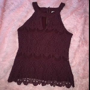 Burgundy lace halter top